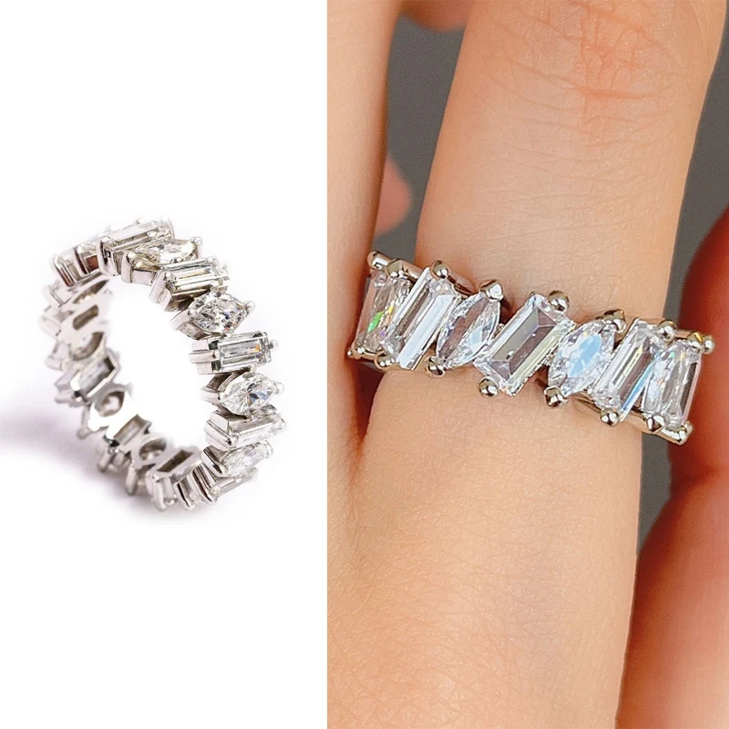 Geometrické Tvarované Cubic Zirconia Prstene Pre Ženy, Svadobné Trend Luxusné Sľub, Prstene, Strieborné Farebné Módne Ženské Šperky