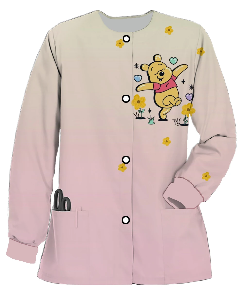 Vytlačené Vrecku Drhnúť Bunda Cartoon Vzor Nemocnice Topy Pet Shop Sestra Šaty Disney Winnie the Pooh Práce rovnomernú vrstvu