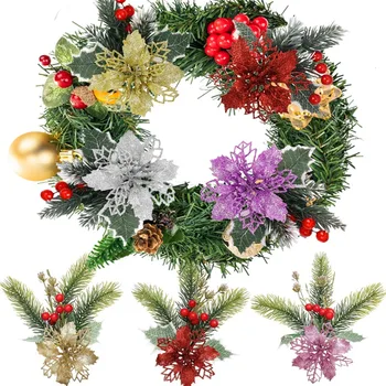 1/5 KS Umelé Vianočné Dekoratívne Borovica Ihly Berry Kvet na Vianoce Tree Decor DIY Vence na Nový Rok Party Decor