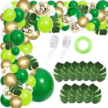 134Pcs Jungle Party Balón Arch Zelený Balón Dekorácie s Umelým Tropické Palmové Listy na Narodeninovej Party