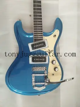 1966 Podnikov Mosrite Johnny Ramone Metallic Blue Elektrická Gitara Plávajúce Tremolo Most, Čierna P90 Pickup, Krém Pickguard,