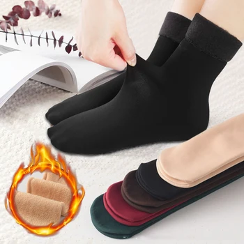 1Pairs Ženy Zime Teplé Zahustiť Tepelnej Ponožky Mäkké Bežné jednofarebné Ponožky Vlnené Cashmere Domov Čižmy Poschodí Ponožka