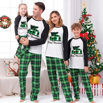 2022 Zodpovedajúce Rodiny Pyžamo Vianočné Hat Feliz Navidad Zelená Pyžamo Nastaviť