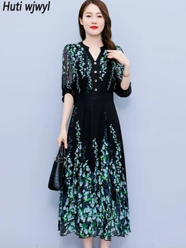 2023 kórejský Vintage Luxusné Strany Vestidos Black Kvetinový Šifón tvaru dámske Oblečenie na Jar Jeseň Elegantné Bodycon Nočné Šaty