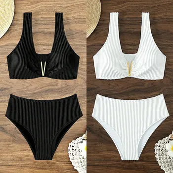 2023 Nové High Cut Split Plavky Ženy plavky Módne Brazílske Bikiny Nastaviť tvaru Bikini Textúrou Plavky, Plážové oblečenie