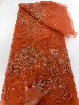 2023 Vysokej Kvality Afrike Čipky Textílie Luxusné Strane Korálkové Čipky Textílie Crystal Flitrami Čipky Textílie Pre Svadobné Svadobné Party Šaty