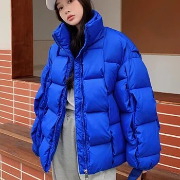 2023 Ženy Voľné Blok Kockované Bavlna Kabát Zimný High Street Fashion Kórejský Zahustiť Parkas Žena Jednoduchosť Nové Teplá Bunda