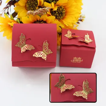 20pcs Dva Motýle, Svadobné Dekorácie, Svadobné Zdvorilosti a Darčeky Pre Hostí Candy Box Red Kartón Prípade Strany Supplie