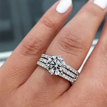 3pc Okrúhly Zirkón Crystal Drahokamu Prstene Pre Ženy Zapojenie Svadobný Prsteň Vintage Šperky Darček Bague