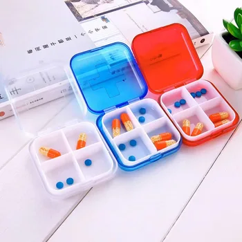 4 Mriežky, Mini Tabletky Úložný Box Prenosný Cestovné Drog Dávkovač Úložný Kontajner Medicíny Výdaj Zdravotníckych Pilulku Organizátor Prípade