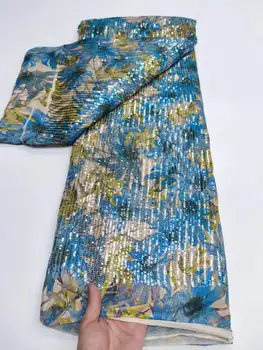5 dvore 3D Sequin Vyšívaný Tyl Oka Textílie Výšivky 3D Kvety, Čipky Sequin Tkaniny pre Šitie Odevov Svadobné Party Šaty