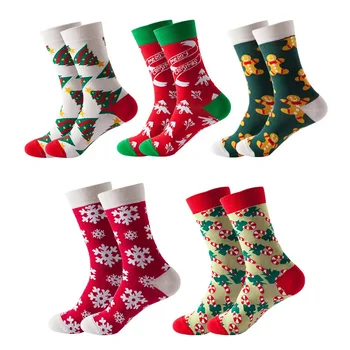 5 Párov Vianočné Ponožky Jeseň Zimné Móda Ponožky Vianočný Stromček, Sneh, snehové Vločky Polovice Trubice Ponožky pre Ženy Muži