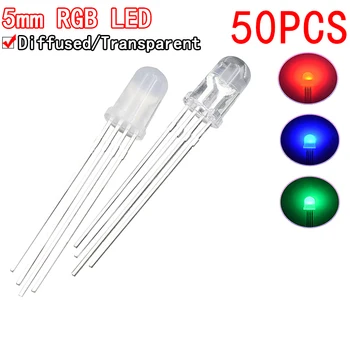 50PCS 5 mm full-farebné LED RGB červená/zelená/modrá Spoločná Katóda/Anóda Štyri nohy transparentné vrcholom farba svetla 5mm dióda farebné