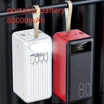 80000mAh Kapacita Batérie Nabíjačka Power Bank Vstavané Dátové Linky 4 USB Výstupy S Led Digitálny Displej Prenosné elektrické stanice