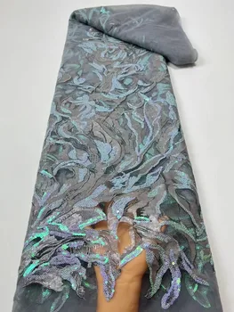 Africké Čistý Čipky Sequin Textílie Luxusné Strane Korálkové Výšivky, Čipky a Tylu Tkaniny Pre Nigéria Svadobné Šaty, Šitie Materiálov QF0912