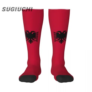 Albánsko Vlajka Polyester 3D Vytlačené Ponožky Pre Mužov, Ženy Bežné Vysokej Kvality Kawaii Ponožky Ulici Skateboard Ponožky