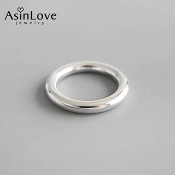 AsinLove Minimalistický Dizajn a Lesklé Kolo Krúžok Reálne S990 Mincový Striebro Módne Kruhu Prstene pre Ženy Darček Ručne Jemné Šperky