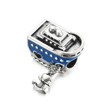 Autentické 925 Sterling Silver Perličiek Modrá Kotví Výletná Loď Kúzlo Fit Ženy Pandora Náramok Náramok Darček DIY Šperky