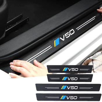 Automatické Dverné Pedál Stráže Pásy pre Volvo V50 Logo Auta Prah Dverí Šúchať Doska Obtlačky Uhlíkových Vlákien Parapet Chránič Nálepky
