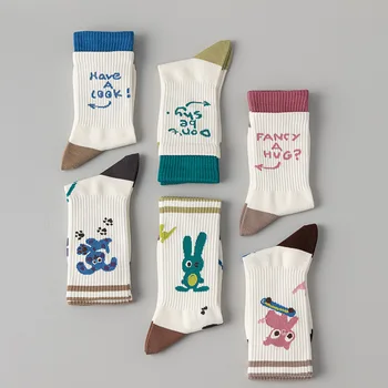 Cartoon Králik Žena Ponožka Zvierat pre Ženy Ponožky Módy Tlače List Bežné Spájanie Sox Bavlny, Mäkké na Jeseň Zima Pančuchy