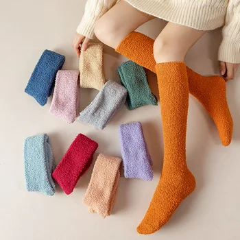 Coral Velvet Teplé Ponožky Žena Farbou Podlahy Ponožky Hrubé Plyšové Spánku Teľa Ponožky