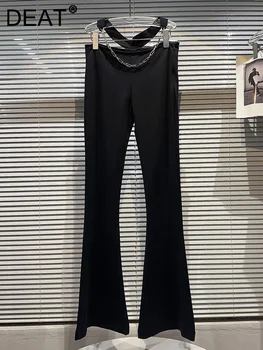 DEAT Streetwear Nové 2023 Jeseň Reťazca Obväz Duté Z Pás Dizajn Nohavice Pre Ženy, Čierna Nepravidelný Obličkového Nohavice 11XX5224