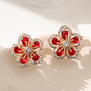Elegantné Crystal Zirkón Červené Ruže Kvet Stud Náušnice Kúzlo Farebné Drahokamu Náušnice pre Ženy, Svadobné Šperky Darček