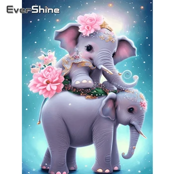 Evershine Diamond Mozaiky Slon Nový Príchod 5D Cross Stitch Súprava Diamantových Maľby Zvierat Kvet Plný Námestie Kolo Wall Art