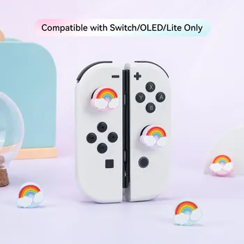 GeekShare 4PCS Joycon thumb Čiapky pre Nintendo Prepínač/OLED/Prepnúť Lite Rainbow Ovládač Kryt Thumbstick Silikónové Krytky