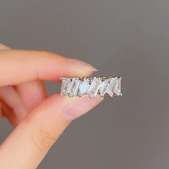 Geometrické Tvarované Cubic Zirconia Prstene Pre Ženy, Svadobné Trend Luxusné Sľub, Prstene, Strieborné Farebné Módne Ženské Šperky