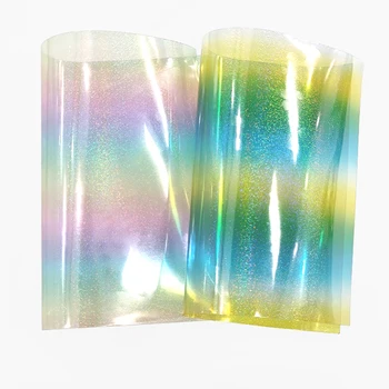 Gradient Dúha Farieb, jemné iskru Transparentné PVC Jelly Faux Kožené Listy Syntetickej Kože, Textílie na Vlasy Luky Tašky Taška