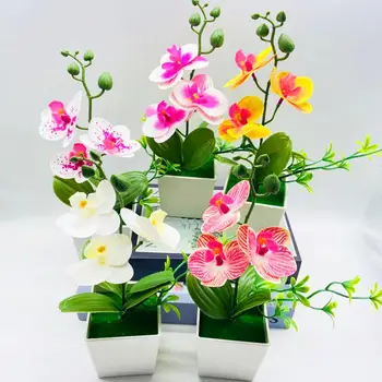 Jedinečná Simulácia Bonsai Realistické Dekoratívne Žiadne Zalievanie Phalaenopsis Orchidey Falošné Kvet s Pot Ploche Ozdoby