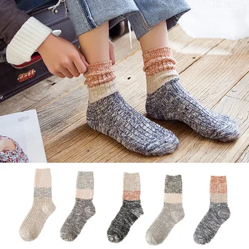 Jesenné a zimné hrubé teplé vlnené ponožky pre ženy pár vysoké ponožky vintage farby zodpovedajúce členková obuv bavlna socks1 pár