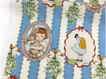 Khaki karikatúra štýl holka králik 100% Bavlnenej Tkaniny Úplne Nové Tlačené Šitie Handričkou Šaty Oblečenie Textilné Tkaniva