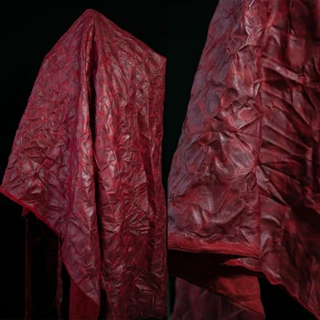 Koža, Textílie, Tmavo Červená Skladaný Gradient Texture Tvorivé Oblečenie Veľkoobchod Handričkou Oblečenie Diy Šijací Materiál