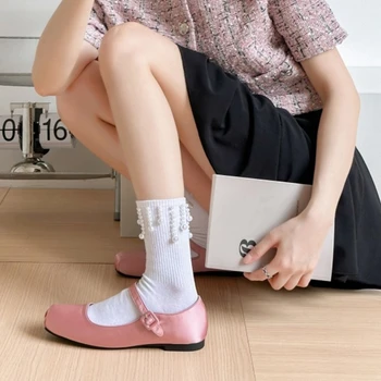 L93F Ženy Teľa Ponožky Strapce Pearl Ponožky Voľné Ponožky jednofarebné Ponožky Jednoduché Uprostred Trubice Ponožky Streetwear Darček