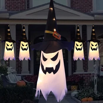 LED Halloween Dekorácie Blikajúce Svetlo Gypsophila Ghost Festivalu Zdobiť Žiariace Sprievodca Ghost Klobúk Lampa Dekor Zavesenie Svietidla