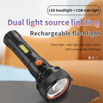 LED silné svetlo nabíjateľná ultra-svetlý long-range vonkajší multi-funkčné prenosné baterka