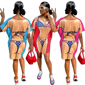 Letné Oblečenie Pre Ženy 2023 Beach Oblečenie Zakryť Nové Sexy Tlač Šaty Pevné Polyester Plaviek Pareo Výlety Coverup