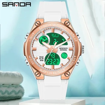 Luxusné dámske náramkové hodinky Quartz Nepremokavé Auto Dátum Hodinky Dámske Ružové LED Digitálne Športové Hodinky Chronograf 2022 Pre Ženy