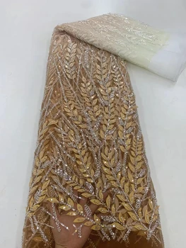 Luxusné Sequin Textílie Pre Šaty Svadobné Party Ženy Lesk Ručné Krištáľové Perly Francúzskej Čistá Sekvencia Korálkové Afriky Tylu Čipky