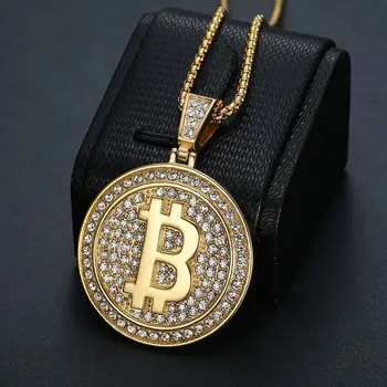 Megin D z Nehrdzavejúcej Ocele, Titánu Luxusné Zirkón Bohaté Symbol Bitcoin Hip Hop Prívesok Golier Reťaze Náhrdelník pre Mužov, Ženy Šperky