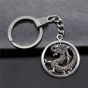 Módne Šperky Keychain Antique Silver Farba 37x32mm Dragon Prívesok Keyring Suvenírov Darček