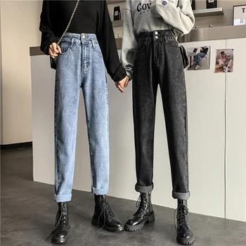 N6617 Vysoký pás slim retro nine-point džínsy ženy 2021 kórejská verzia nového rovno voľné džínsy