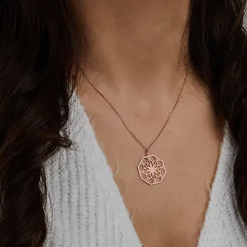 Nerezová Stee Prívesok Náhrdelník Duchovné Octagon Mandala Kvet pre Ženy Budhistické Amulet Módne Šperky