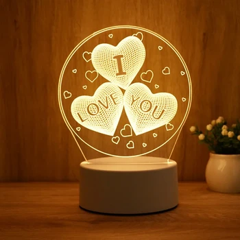 Nightlights 3D Lampa Valentines Day Darček Romantická Láska Akryl Rose LED Nočné Svetlo Darček k Narodeninám, Svadobné Dekorácie
