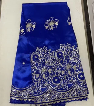 nigérijský čipky textílie 2023 vysoko kvalitnej čipky 5 dvore materiál vyšívané kvet satin Tmavo Modrá dizajnér juraj surový prírodný hodváb