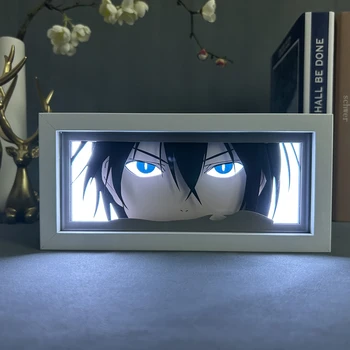 Noragami Yato Led Light Box Oko Tvár Anime, Led Lampy, Spálňa Decor Lightbox Manga Nočného 3d Rez Papiera Stolná Lampa Dreva