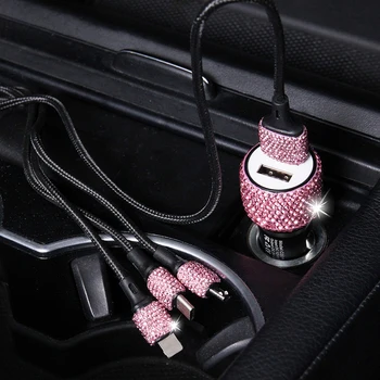 Nové Bling USB Nabíjačka do Auta 5V 2.1 Dual Port Fast Adaptér Ružové Auto Dekor Auto Styling Diamond Auto Doplnky Interiéru pre Ženy
