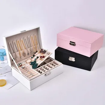 Nové PU Kožené Šperky Úložný Box Prenosný Double-Layer Balenie Box Európskom Štýle Multi-Funkčné Zimné Darček